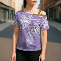 Aotearoa Maori Koru Curves Cross Shoulder Shirt Silver Ferns - Amethyst LT7 - Polynesian Pride
