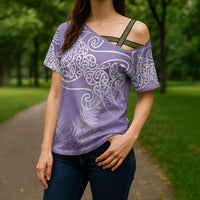 Aotearoa Maori Koru Curves Cross Shoulder Shirt Silver Ferns - Amethyst LT7 - Polynesian Pride