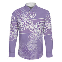 Aotearoa Maori Koru Curves Family Matching Tank Maxi Dress and Hawaiian Shirt Silver Ferns - Amethyst