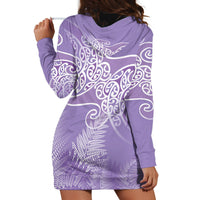 Aotearoa Maori Koru Curves Hoodie Dress Silver Ferns - Amethyst LT7 - Polynesian Pride