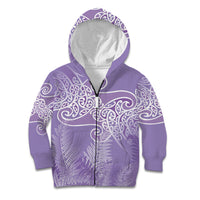 Aotearoa Maori Koru Curves Kid Hoodie Silver Ferns - Amethyst LT7 Zip Hoodie Purple - Polynesian Pride