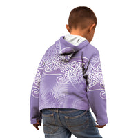 Aotearoa Maori Koru Curves Kid Hoodie Silver Ferns - Amethyst LT7 - Polynesian Pride