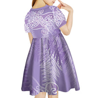 Aotearoa Maori Koru Curves Kid Short Sleeve Dress Silver Ferns - Amethyst LT7 - Polynesian Pride