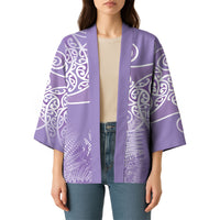 Aotearoa Maori Koru Curves Kimono Silver Ferns - Amethyst LT7 - Polynesian Pride