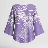 Aotearoa Maori Koru Curves Kimono Sleeve Blouse Silver Ferns - Amethyst LT7 - Polynesian Pride