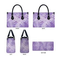 Aotearoa Maori Koru Curves Leather Bag Silver Ferns - Amethyst LT7 - Polynesian Pride