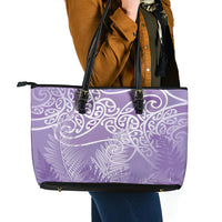 Aotearoa Maori Koru Curves Leather Tote Bag Silver Ferns - Amethyst LT7 - Polynesian Pride