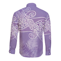 Aotearoa Maori Koru Curves Long Sleeve Button Shirt Silver Ferns - Amethyst LT7 - Polynesian Pride