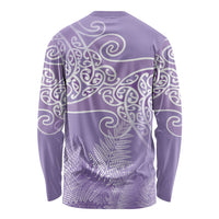 Aotearoa Maori Koru Curves Long Sleeve Shirt Silver Ferns - Amethyst LT7 - Polynesian Pride