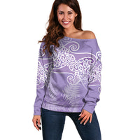Aotearoa Maori Koru Curves Off Shoulder Sweater Silver Ferns - Amethyst LT7 Women Purple - Polynesian Pride