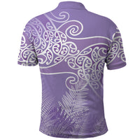 Aotearoa Maori Koru Curves Polo Shirt Silver Ferns - Amethyst LT7 - Polynesian Pride