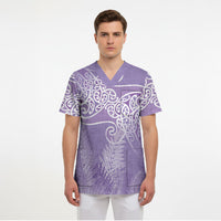 Aotearoa Maori Koru Curves Scrub Top Silver Ferns - Amethyst LT7 - Polynesian Pride