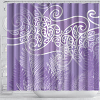 Aotearoa Maori Koru Curves Shower Curtain Silver Ferns - Amethyst LT7 - Polynesian Pride