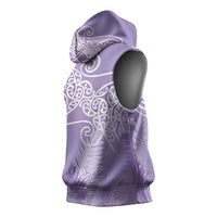 Aotearoa Maori Koru Curves Sleeveless Hoodie Silver Ferns - Amethyst LT7 - Polynesian Pride