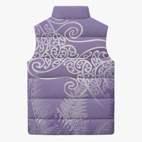 Aotearoa Maori Koru Curves Sleeveless Puffer Jacket Silver Ferns - Amethyst LT7 - Polynesian Pride