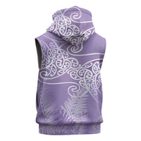 Aotearoa Maori Koru Curves Sleeveless Zip Hoodie Silver Ferns - Amethyst LT7 - Polynesian Pride