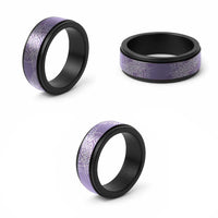 Aotearoa Maori Koru Curves Spinner Ring Silver Ferns - Amethyst LT7 - Polynesian Pride