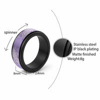 Aotearoa Maori Koru Curves Spinner Ring Silver Ferns - Amethyst LT7 - Polynesian Pride