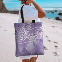 Aotearoa Maori Koru Curves Tote Bag Silver Ferns - Amethyst LT7 - Polynesian Pride