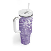 Aotearoa Maori Koru Curves Tumbler With Handle Silver Ferns - Amethyst LT7 - Polynesian Pride