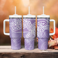 Aotearoa Maori Koru Curves Tumbler With Handle Silver Ferns - Amethyst LT7 - Polynesian Pride