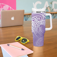 Aotearoa Maori Koru Curves Tumbler With Handle Silver Ferns - Amethyst LT7 - Polynesian Pride