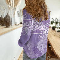 Aotearoa Maori Koru Curves Women Casual Shirt Silver Ferns - Amethyst LT7 - Polynesian Pride