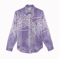 Aotearoa Maori Koru Curves Women Casual Shirt Silver Ferns - Amethyst LT7 - Polynesian Pride
