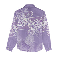 Aotearoa Maori Koru Curves Women Casual Shirt Silver Ferns - Amethyst LT7 - Polynesian Pride
