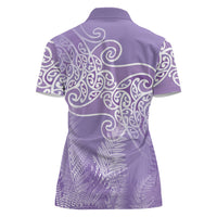 Aotearoa Maori Koru Curves Women Polo Shirt Silver Ferns - Amethyst LT7 - Polynesian Pride