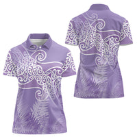 Aotearoa Maori Koru Curves Women Polo Shirt Silver Ferns - Amethyst LT7 - Polynesian Pride