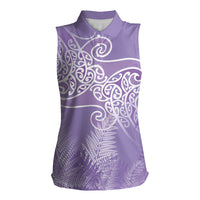 Aotearoa Maori Koru Curves Women Sleeveless Polo Shirt Silver Ferns - Amethyst LT7 Female Purple - Polynesian Pride