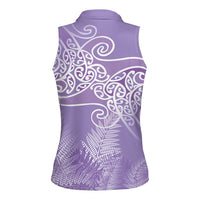 Aotearoa Maori Koru Curves Women Sleeveless Polo Shirt Silver Ferns - Amethyst LT7 - Polynesian Pride