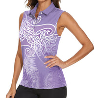 Aotearoa Maori Koru Curves Women Sleeveless Polo Shirt Silver Ferns - Amethyst LT7 - Polynesian Pride