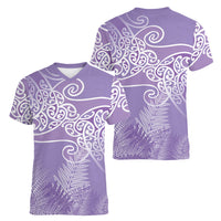 Aotearoa Maori Koru Curves Women V-Neck T-Shirt Silver Ferns - Amethyst LT7 - Polynesian Pride