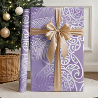Aotearoa Maori Koru Curves Wrapping Paper Silver Ferns - Amethyst LT7 - Polynesian Pride