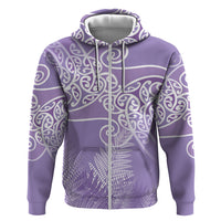 Aotearoa Maori Koru Curves Zip Hoodie Silver Ferns - Amethyst LT7 Zip Hoodie Purple - Polynesian Pride