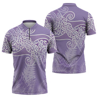Aotearoa Maori Koru Curves Zipper Polo Shirt Silver Ferns - Amethyst LT7 - Polynesian Pride