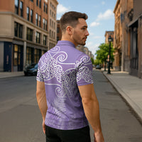 Aotearoa Maori Koru Curves Zipper Polo Shirt Silver Ferns - Amethyst LT7 - Polynesian Pride
