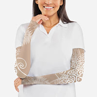 Aotearoa Maori Koru Curves Arm Sleeves Silver Ferns - Mocha LT7 - Polynesian Pride