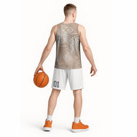 Aotearoa Maori Koru Curves Basketball Jersey Silver Ferns - Mocha LT7 - Polynesian Pride