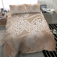 Aotearoa Maori Koru Curves Bedding Set Silver Ferns - Mocha LT7 - Polynesian Pride