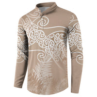 Aotearoa Maori Koru Curves Button Sweatshirt Silver Ferns - Mocha LT7 - Polynesian Pride