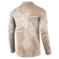 Aotearoa Maori Koru Curves Button Sweatshirt Silver Ferns - Mocha LT7 - Polynesian Pride