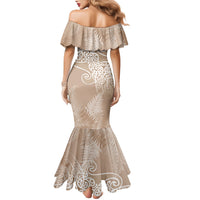 Aotearoa Maori Koru Curves Family Matching Mermaid Dress and Hawaiian Shirt Silver Ferns - Mocha