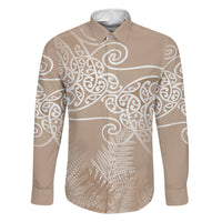Aotearoa Maori Koru Curves Family Matching Summer Maxi Dress and Hawaiian Shirt Silver Ferns - Mocha