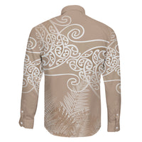 Aotearoa Maori Koru Curves Family Matching Summer Maxi Dress and Hawaiian Shirt Silver Ferns - Mocha