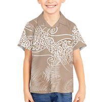 Aotearoa Maori Koru Curves Family Matching Tank Maxi Dress and Hawaiian Shirt Silver Ferns - Mocha