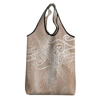 Aotearoa Maori Koru Curves Grocery Bag Silver Ferns - Mocha LT7 - Polynesian Pride