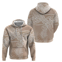 Aotearoa Maori Koru Curves Hoodie Silver Ferns - Mocha LT7 - Polynesian Pride